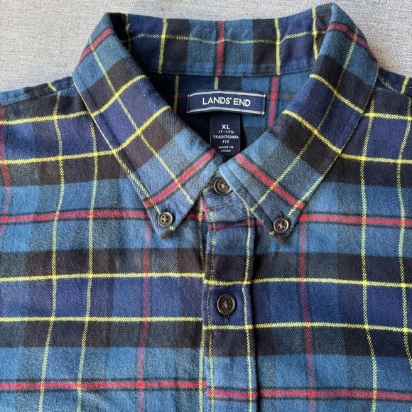 Lands End Soft Primary Colors Flannel, XL - Picture 2 of 8
